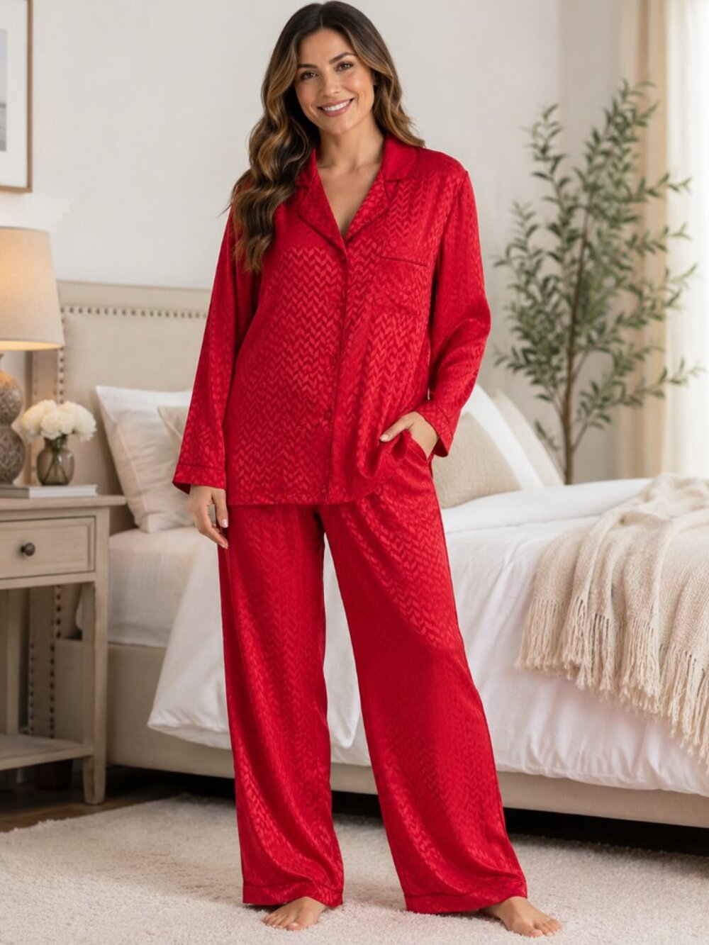 NWT $79 Cabernet Red Satin Two Piece Pajama Set – Women's Size 3X